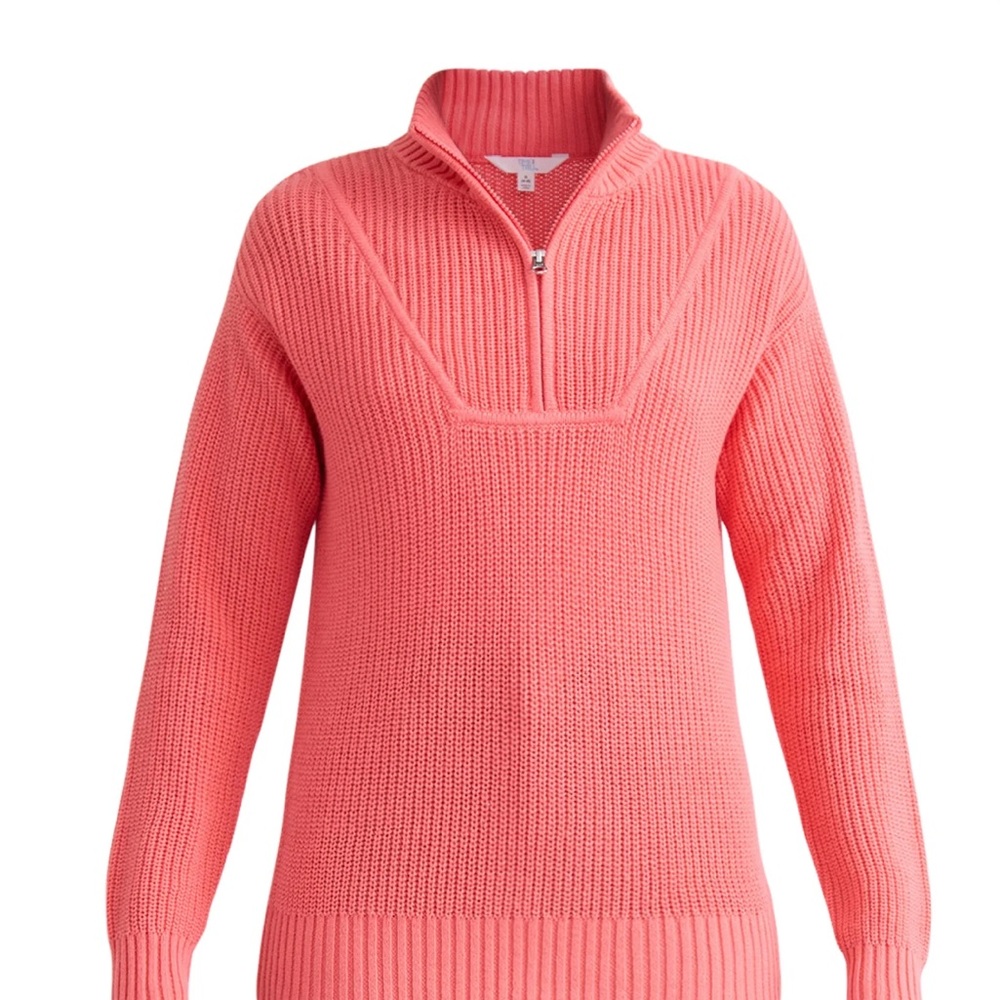 New Time and Tru Women's Half Zip Pullover Sweater, Midweight  Coral Silk